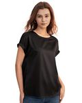LilySilk Womens Silk Shirt Ladies 19MM Short Sleeves Round Neck Blouse Girls Elegant Basic Top for Spring Summer(Black,M)