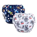 Vicloon Reusable Swimming Nappy, 2 Packs Baby Swim Nappy Comfortable Swim Nappies, Adjustable Size Washable Nappy for Swimming Lessons/Holiday 0-3 Years Old (Universe/Robot)