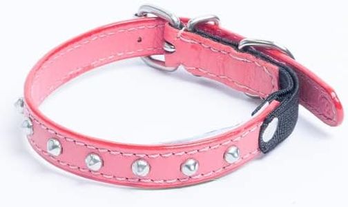 Genuine Leather Safety Studded Cat Collar | Handmade Breakaway Elastic Stretch Collar | Lightweight & Strong | Permanently Secured Studs Spikes Collar | Angel Pet Supplies (10" X 1/2", Bubblegum Pink)