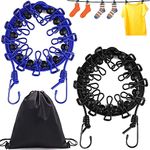 Rouceyxin Portable Clothesline with 12pcs Clips, Windproof Travel Camping Clothes line Retractable Elastic Laundry Drying Clothes Line for Backyard, Hotel, Outdoor and Indoor Use, 2 Pack (Black+Blue)