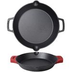 Cast Iron Skillet - 12"-Inch Dual Loop Handle Frying Pans + Silicone Handle Holder Covers - Oven Safe Cookware - Indoor/Outdoor Use - Use on Any Stovetop, Grill, Induction Safe