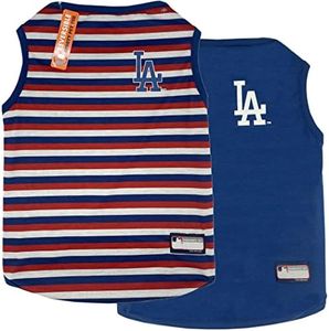 Pets First MLB Los Angeles Dodgers Reversible T-Shirt, Medium for Dogs & Cats; Stripe Tee Shirt on one Side; Solid Design on The Other Side!, Team Color, LAD-4158-MD