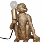 Gold Monkey Holding Bulb Table Lamp or Bedside Light, Gold Resin Animal, Height 21.5 cm, LED Compatible