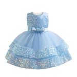 Miipat Baby Girl Pageant Dress Ruffle Flower Wedding Birthday Party Princess Dresses Sequins Toddler Ball Gown(Blue,2-3T)