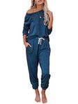 Bunanphy Womens Loungewear Pullover Wear Pullover Pyjamas Sets Crew Neck Soft Loungwear Ladies Casual Sleepwear with Pockets Blue X-Large