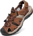 FLARUT Men's Sport Sandals Outdoor Hiking Sandals Closed Toe Leather Athletic Lightweight Trail Walking Fishing Sandals Water Shoes (E-Brown,47)