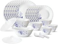 Larah by Borosil Blue Eve Silk Series Opalware Dinner Set, 35 Pieces, White