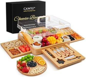 CAWIU Charcuterie Board with Lid – Large Bamboo Cheese Board Set with Utensils & Drawers – Housewarming, Wedding Gifts for Couples, Serving Tray with Cover (Cream)