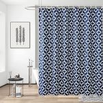 Trimming Shop Shower Curtain Polyester Fabric Bathroom Curtain With 12 Curtain Hook Waterproof Bath Curtain 180 x 200cm Long Shower Curtain Liner, Geometric Navy Blue & Teal