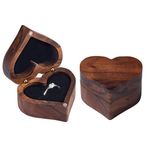 DONBAO Engagement Wooden Ring Box, Personalized Ring Holder with Single Slot, Small Elegant and Vintage Ring Storage Box, Square Ring Box for Wedding Ceremony (Heart Black)