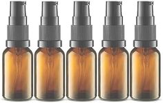 5 Pack Empty Refillable Glass Amber Pump Bottle Ideal for Lotion Cream Essential Oil Travel Small Container,15ml