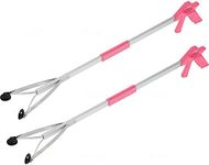 Grabber Tool 32" Suction Cup Grip Heavy Duty Aluminum -2 Pack- Lightweight Foldable Reacher Grabber Pickup Tool, Gripper Grabbers for Elderly Grab it Reaching Tool Trash Picker Grabber Pink, by Luxet