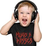 Funny HUGS n KISSES Heavy Metal Band Baby & Kids T-Shirt | Unisex Cool Rock Music Short Sleeve Top | Alternative Kids Gifts | BABY MOO'S UK, Black, 3-4 Years