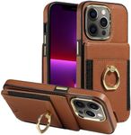 S. Dawezo Compatible with iPhone 13 Pro Wallet Case with Card Holder,360° Rotation Ring Holder Stand Case with Card Slot,RFID Blocking Drop Protection with Magnetic Snap Case for 13 Pro-Brown