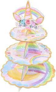 Unicorn Cupcake Stand - Unicorn Birthday Party Decorations for Girls Kids 3-Tier Cardboard Cupcake Stand Dessert Tower Holder Round Serving Tray Stand Unicorn Horn Theme Baby Shower Party Supplies