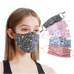 5PCS Women Cute Face_Cloth_Mask Protection Bandanas Adult Girls With Design Floral Print Adjustable Earloops Cotton Fabric Washable Reusable Skin Care Comfortable Breathable Outdoor Sports (5PC-A)