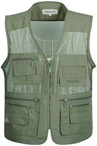 Flygo Men's Summer Mesh Fishing Vest Photography Work Multi-Pockets Outdoors Journalist's Vest Sleeveless Jacket (Large, Army Green)