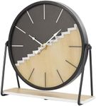 Deco 79 Wooden Geometric Decorative Clock Mantel Clock with Brown Wood Accents, Tabletop Clock 9" x 3" x 9", Black