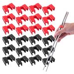 24 Pieces Reusable Kid Training Chopstick Helper for Kids Adults Beginner Learner or Trainers, Plastic Practice Chop Stick Pack, Hinges Connector for Practice Chopstick (Black 12pcs + Red 12pcs)
