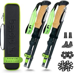 Alpteq® Wanderstöcke faltbar Aluminium mit Korkgriff | Bergsport Trekkingstöcke | Nordic Walking Stöcke Damen & Herren | extra leicht und Teleskop variabel (Aluminium 115-135 cm | Lime Green)