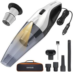 UN1QUE Vacuum Cleaner for Car Use Car Vacuum Cleaner with DC 12V & LED Light Car Vacuum 4m Power Cord 6000pa Powerful Suction, HEPA & Stainless Steel Filter, Only for Car Use, No Battery, Black