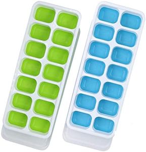 Ice Cube Trays, 2 packs Ice Cube Moulds with No-Spill Removable Lid, Easy-Release Silicone and Flexible Ice Trays for Freezer, Whiskey, Cocktail and Drink (2pack Blue&Green)