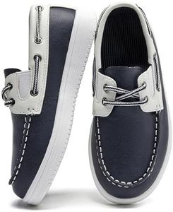 DADAWEN Boys Girls Dress Shoes Boat Shoe Slip on Loafers Casual School Shoes (Toddler/Little Kid/Big Kid) Blue US Size 2 M Little Kid