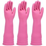 Rubber dishwashing gloves 3 Pairs for kitchen,Cleaning washing dish gloves long for household reuseable durable.(Small,Pink)