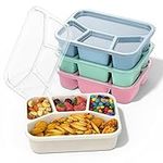 MEEYUU 4 Pack Bento Lunch Box for Adults and Kids, 4 Compartment Bento Box Containers for Kids, Reusable Food Storage Containers with Transparent Lids Easy Clean Microwave Safe (Green/Blue/Pink/White)