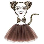 EUPSIIU 5 Pieces Leopard Costume Set Include Leopard Face Sticker Leopard Ears Bow Tie Tail Tutu Skirt, Animal Costume Set for Kids Carnival Cosplay Christmas Party Costume Accessories (Brown)