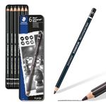 Staedtler Mars Lumograph Black, Carbon Blend Provides Jet Black Lines, Professional Art Pencils, Tin of 6 Assorted Black Sketch Pencils, 100B G6