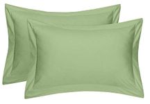 Bhumi Impex Pillow Cover Oxford Style Set of 2 Premium Cotton Envelope Closure Euro Sham Covers - Sage Solid_18 x 28 Inch