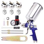 Pindex HVLP Gravity Feed Air Paint Spray Gun: 1000CC Aluminum Cup Paint Sprayer with Airbrush | 3 Nozzle 1.4MM 1.7MM 2.5MM Painting Tool Kit for Car Fence Paint (Blue)