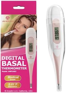Amplim Digital Basal Thermometer, Medical Grade Accurate BBT for Ovulation Tracking, 1/100th Degree High Precision Fertility Prediction, 60-Sec Read, Memory Recall, Flexible Waterproof Tip – Pink