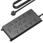 TROND Power Bar Surge Protector with USB C, 15ft Long Extension Cord Indoor, 13 Multi Outlets 4 USB Ports, Thin Flat Plug Power Strip, 4000 Joules, ETL Listed, Wall Mount, Home Office Desk Accessories