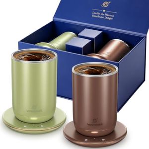 Self Heated Stirring Mugs Set of 2, 10oz Coffee Cups Warmer, Green & Brown
