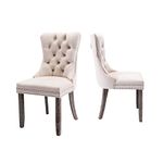 Kiztir Velvet Upholstered Dining Chairs Set of 2, Wingback Dining Room Chairs with Ring Pull Trim and Button Back, Luxury Tufted Dining Chair for Living Room, Bedroom, Kitchen (Beige)