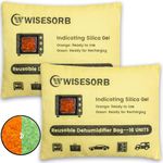 Wisesorb 500g x 2pcs Rechargeable Gun Safe Dehumidifier Bags, Reusable Desiccant Packs for Storage, Color Indicating Silica Gel Packets Moisture Absorbers Closet Basement Garage