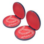 Retainer Case,Cute Slim Aligner Case Compatible with Invisalign,Customized Magnetic Closure Orthodontic Retainer Box (2 Pack Dark Blue + Red Silicone)