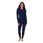 Cuddl Duds Thermal Underwear Long Johns for Women Fleece Lined Cold Weather Base Layer Top and Leggings Bottom Winter Set, Peacoat Navy, XXL