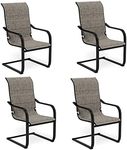 MFSTUDIO Patio Dining Chairs Set of 4, Padded Textilene Patio Chairs C Spring Outdoor Dining Chairs, High Back Sling Patio Chairs for Backyard Deck, Tan Color, 300LBS