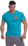 Gold's Gym Men's Basic Left Breast T-Shirt Mens Workout Premium Training Fitness Gym Sports Basic T-Shirt with Logo (Pack of 1) Turquoise/Orange