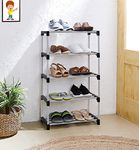 FLIPZON Multipurpose Rustproof Metal, Plastic Shoe Rack, Foldable Wide Storage Rack for Books. Toys, Shoes Easy to Move & Assemble (Rustproof) (5 Shelves)