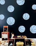 Boys Room Basketball Wall Decals - Room Decor for Kids Removable Sports Stickers [Set of 9] (Powder Blue, 40x40 inches)