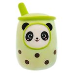 TechMax Solution Cute Panda Boba Tea Plush Stuffed Bubble Tea Plushie Cartoon Soft Strawberry Milk Tea Cup Panda Pillow Home Hugging Gift for Kids Smile Eyes (27.5 INCH, Green-Panda Boba)