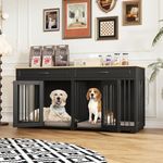 DEZAGCE Large Dog Crate Furniture, Heavy Duty Dogs Cage with Double Doors, Divider, 2 Drawers, Wooden Indoor Puppy Kennel Side Table, 164L x 60W x 80H cm, Black