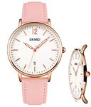 SKMEI Women's Watches, Leather Band Waterproof Ultra Thin Casual Simple Dress Quartz Analog with Date Calendar, pink, Minimalist