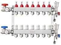 ABST PEX Manifold,7-Branch Stainless Steel Floor Heat Manifold Kit with 1/2" Adapters Included for Hydronic Radiant Floor Heating