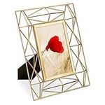 Navaris Prism Design Photo Frame - Fits 6x4 Photos - Glass and Metal Standing Rectangular Picture Frame for Desk or Table Top - Gold