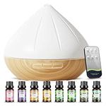 Diffusers for Essential Oils, 500ml Aromatherapy Diffuser with 8x10ml Essential Oils Set, Remote Control Humidifier with 14 Color LED Lights for Bedroom Home Office Large Room, Auto Shuff-Off (White)